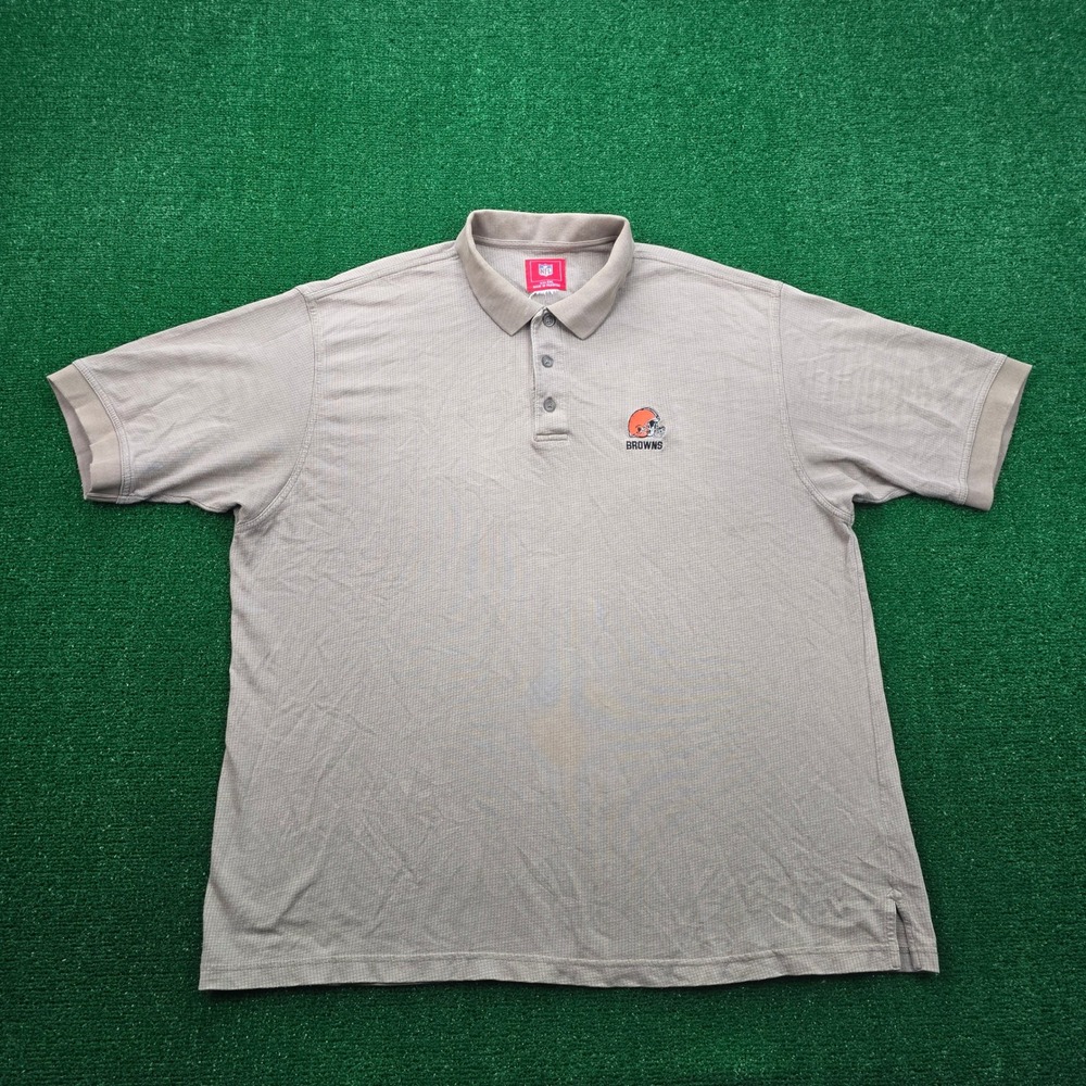 Cleveland Browns Polo Shirt Mens 2XL Light Brown Vintage‎ NFL Football Sports